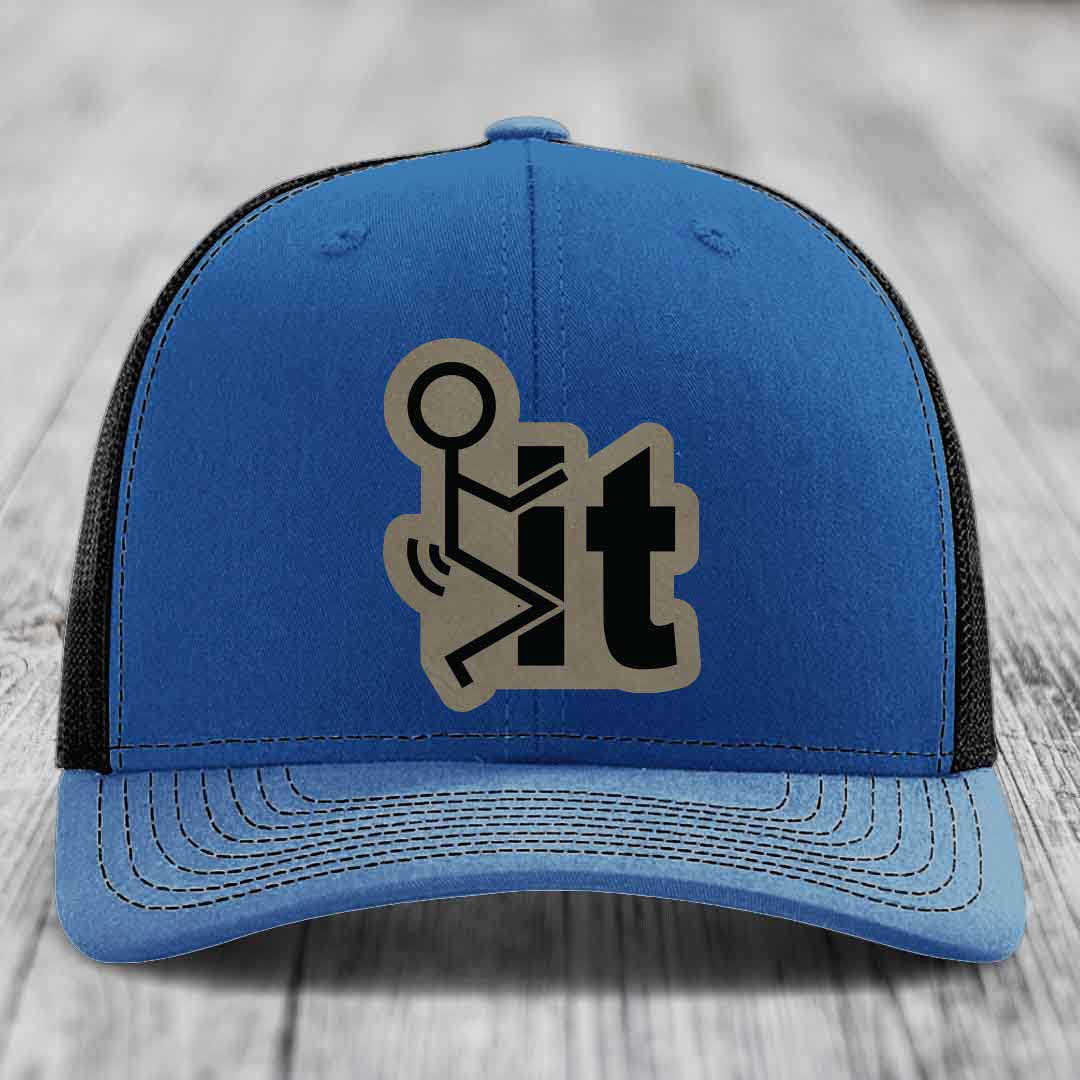 F*ck It - Leather Patch Hat - Light Brown to Black Patch - Richardson 112 Snapback Trucker Hat