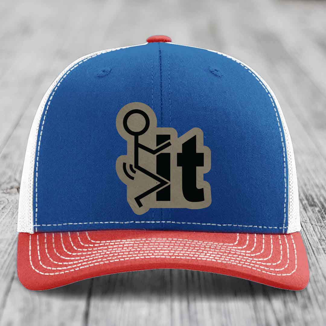 F*ck It - Leather Patch Hat - Light Brown to Black Patch - Richardson 112 Snapback Trucker Hat