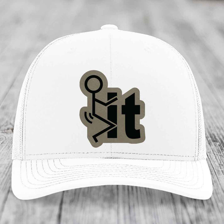F*ck It - Leather Patch Hat - Light Brown to Black Patch - Richardson 112 Snapback Trucker Hat