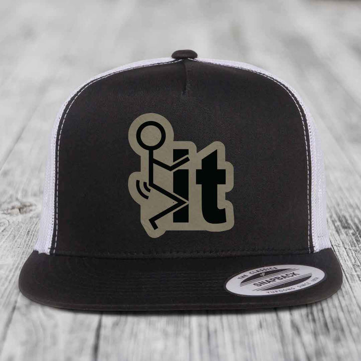 F*ck It - Leather Patch Hat - Light Brown to Black Patch - Yupoong 6006 Snapback Flatbill Hat