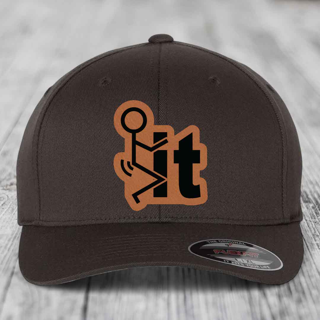 F*ck It - Leather Patch Hat - Rawhide to Black Patch - Flexfit 6277 Fitted Hat