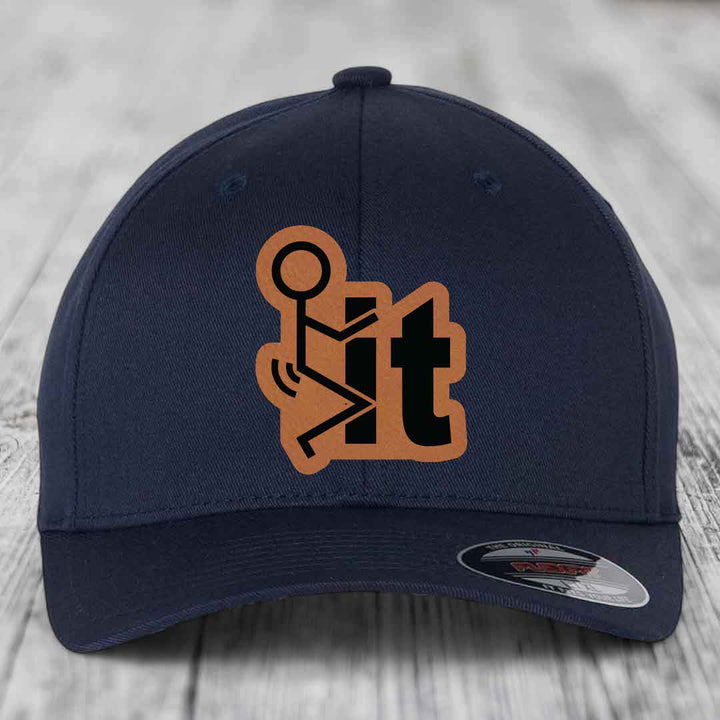 F*ck It - Leather Patch Hat - Rawhide to Black Patch - Flexfit 6277 Fitted Hat