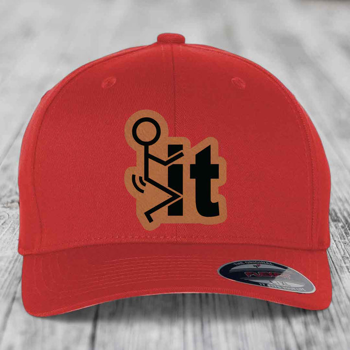 F*ck It - Leather Patch Hat - Rawhide to Black Patch - Flexfit 6277 Fitted Hat
