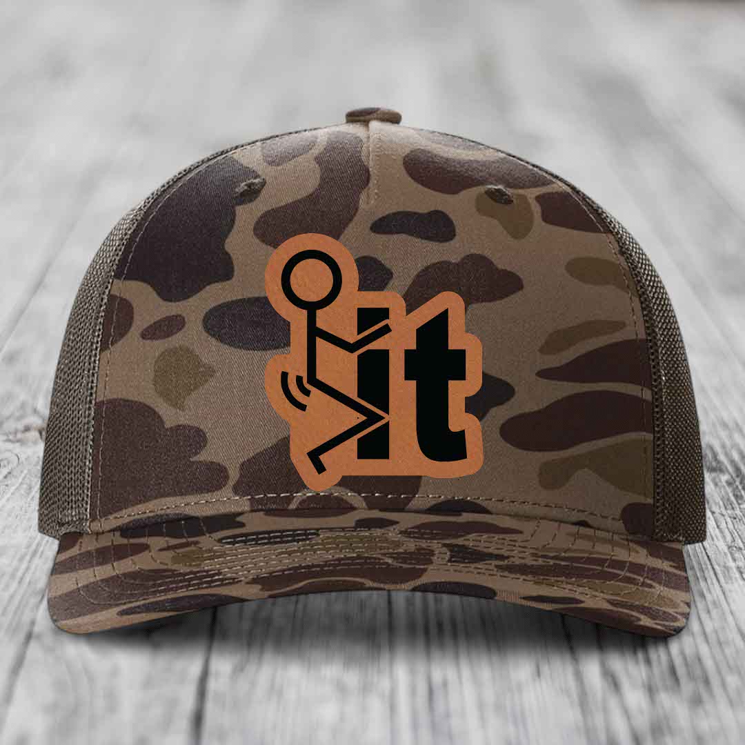 F*ck It - Leather Patch Hat - Rawhide to Black Patch - Richardson 112PFP Snapback Trucker Hat
