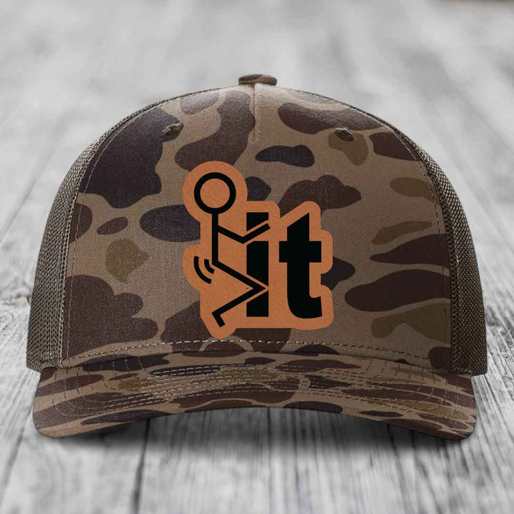 F*ck It - Leather Patch Hat - Rawhide to Black Patch - Richardson 112PFP Snapback Trucker Hat