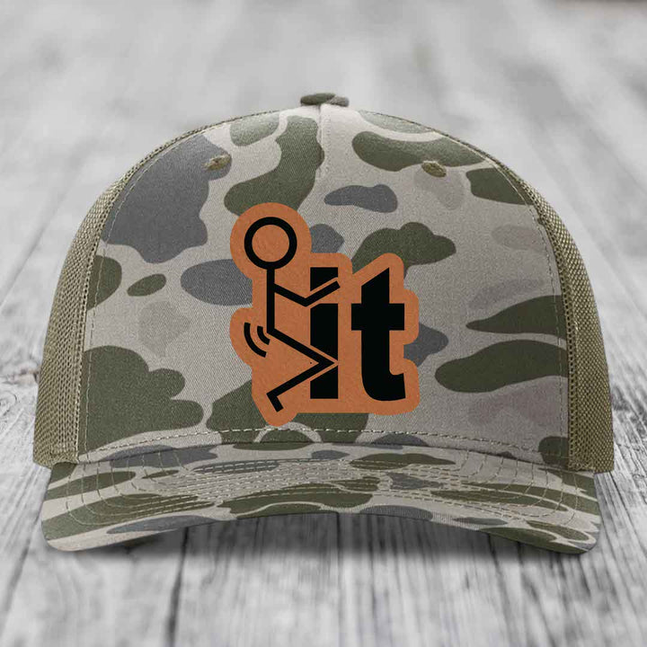 F*ck It - Leather Patch Hat - Rawhide to Black Patch - Richardson 112PFP Snapback Trucker Hat