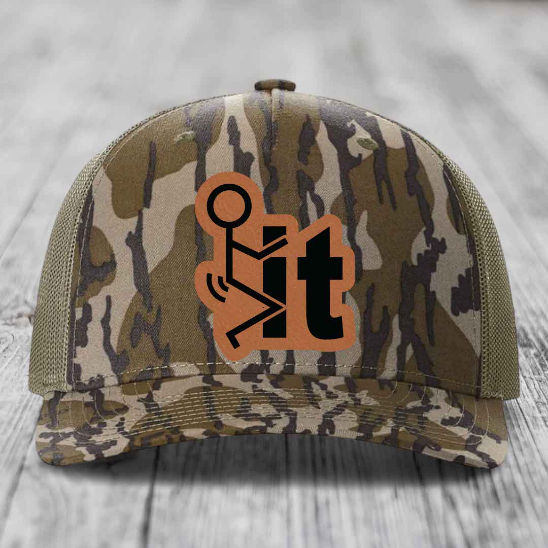 F*ck It - Leather Patch Hat - Rawhide to Black Patch - Richardson 112PFP Snapback Trucker Hat