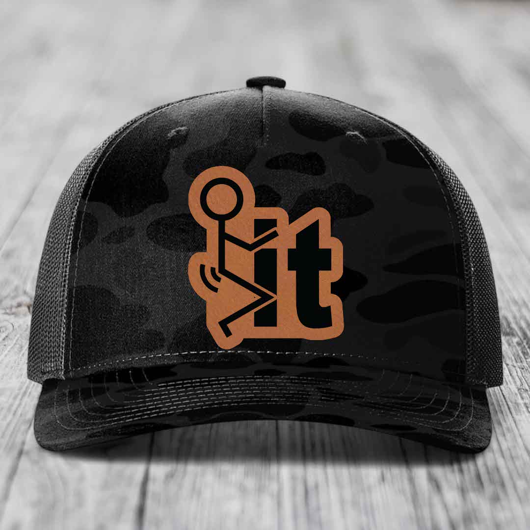 F*ck It - Leather Patch Hat - Rawhide to Black Patch - Richardson 112PFP Snapback Trucker Hat