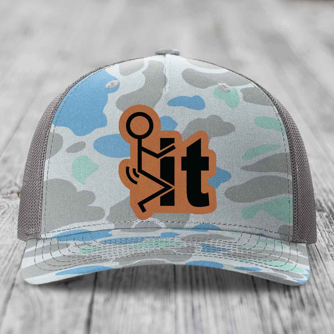F*ck It - Leather Patch Hat - Rawhide to Black Patch - Richardson 112PFP Snapback Trucker Hat