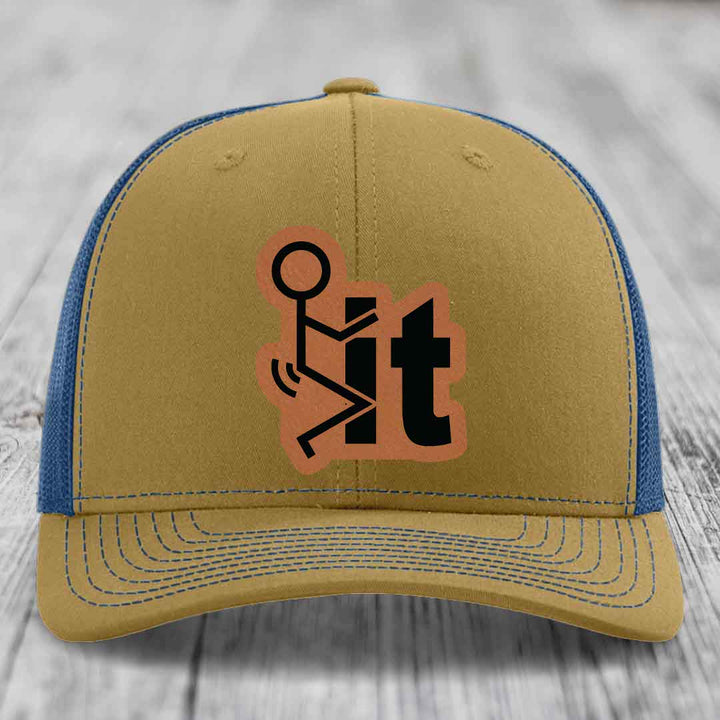 F*ck It - Leather Patch Hat - Rawhide to Black Patch - Richardson 112 Snapback Trucker Hat