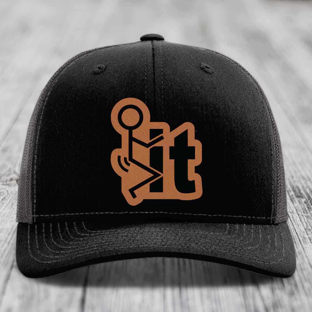 F*ck It - Leather Patch Hat - Rawhide to Black Patch - Richardson 112 Snapback Trucker Hat