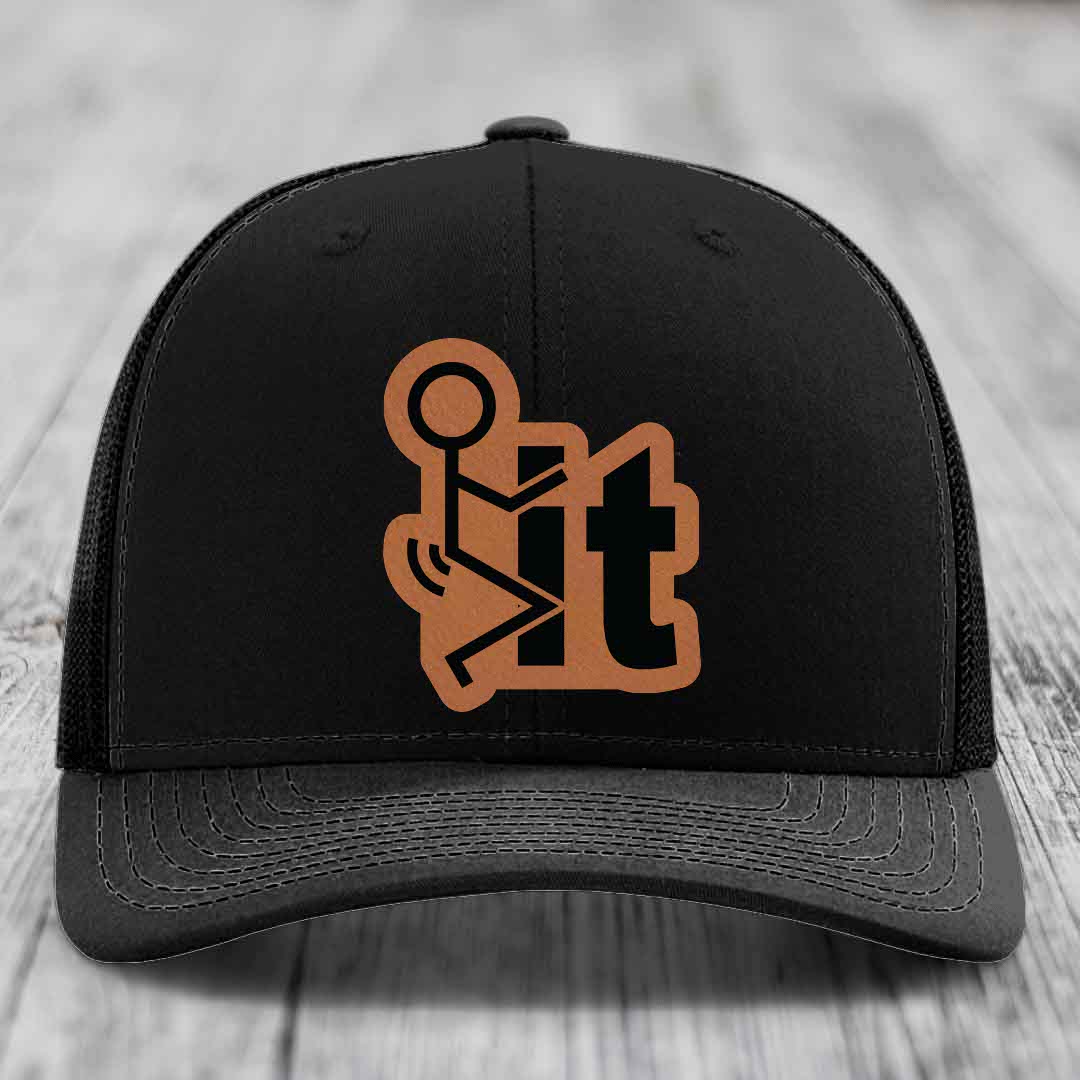 F*ck It - Leather Patch Hat - Rawhide to Black Patch - Richardson 112 Snapback Trucker Hat