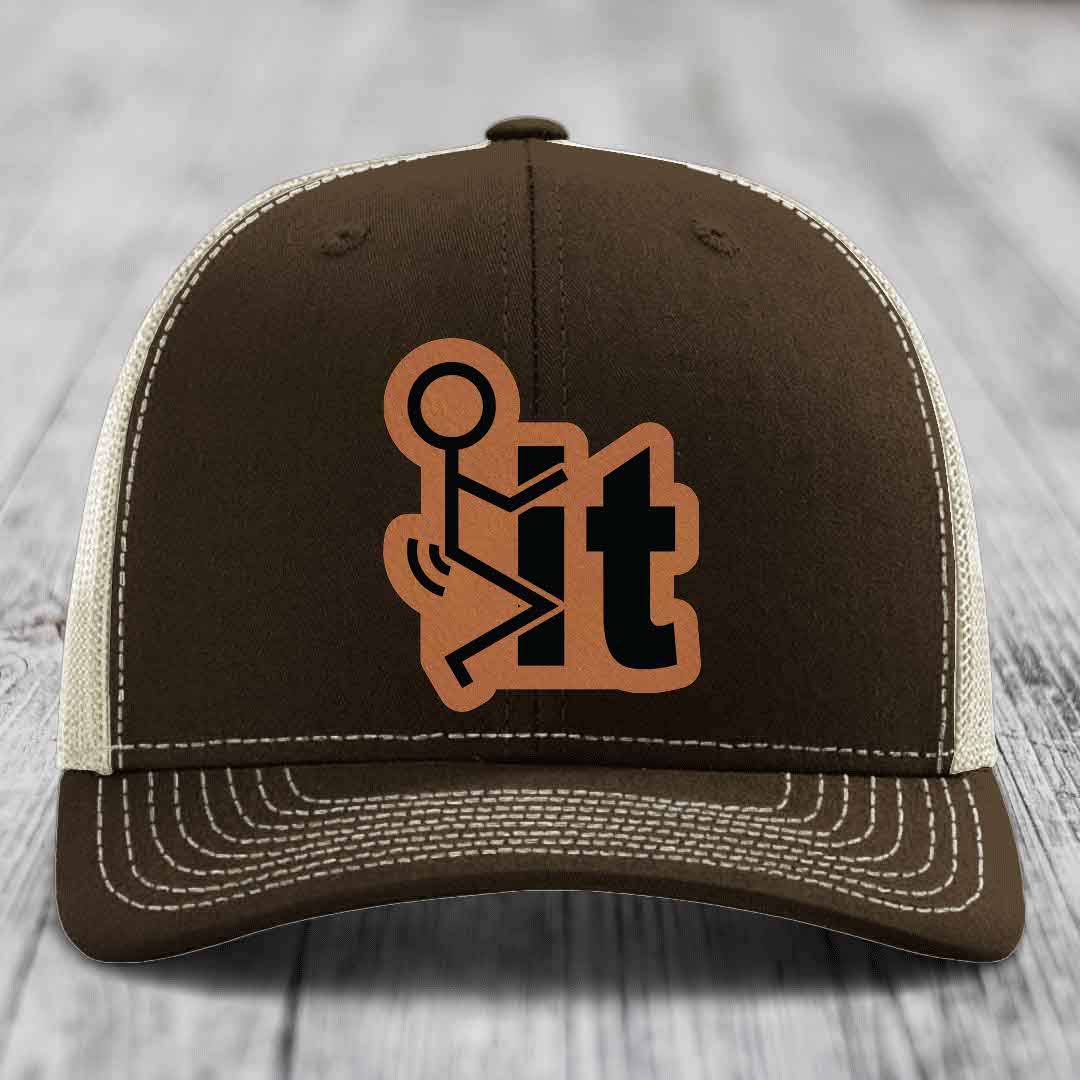 F*ck It - Leather Patch Hat - Rawhide to Black Patch - Richardson 112 Snapback Trucker Hat