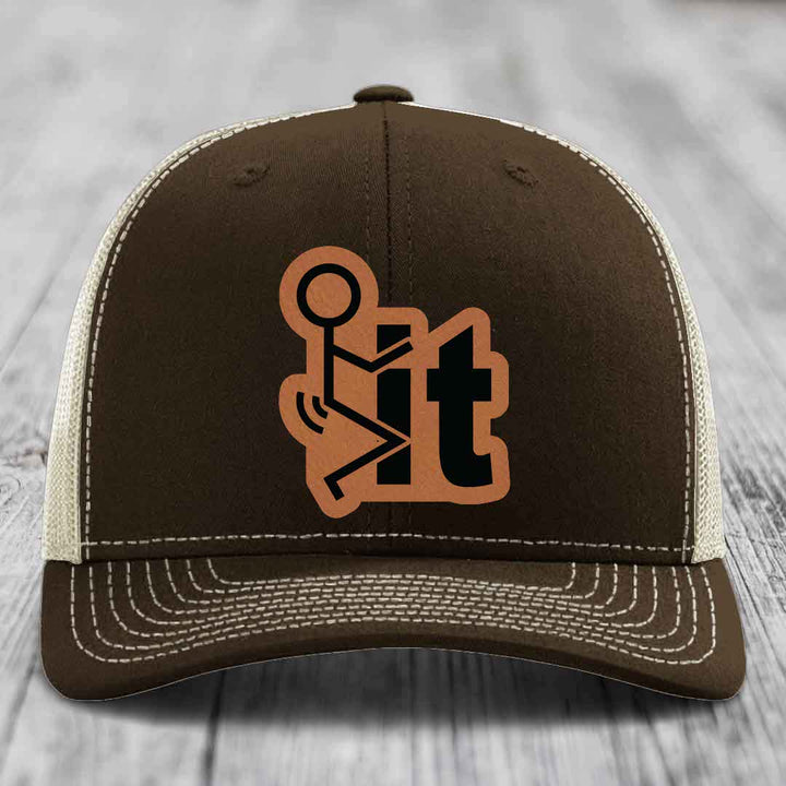 F*ck It - Leather Patch Hat - Rawhide to Black Patch - Richardson 112 Snapback Trucker Hat
