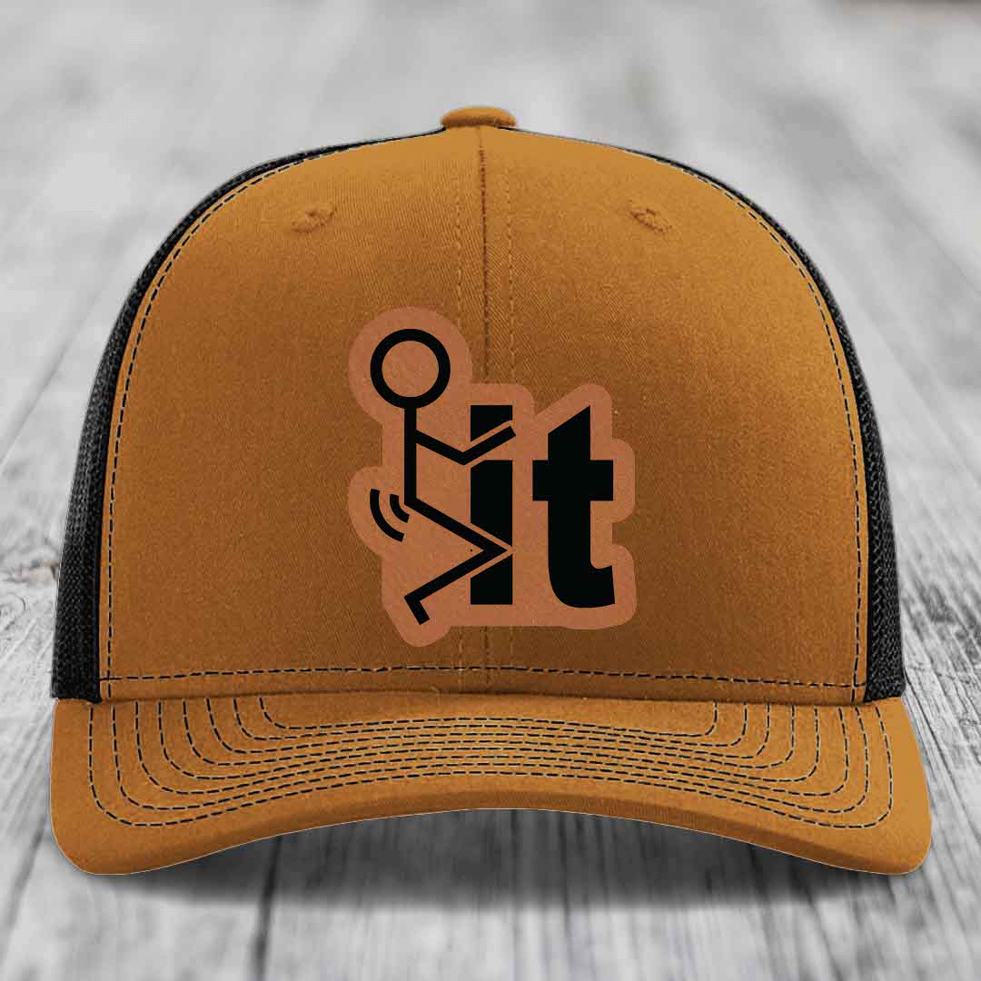 F*ck It - Leather Patch Hat - Rawhide to Black Patch - Richardson 112 Snapback Trucker Hat