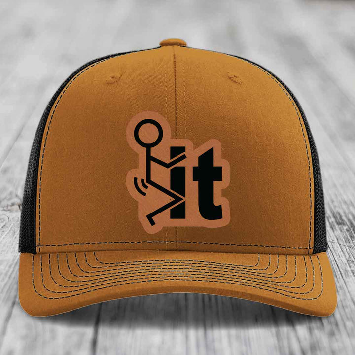 F*ck It - Leather Patch Hat - Rawhide to Black Patch - Richardson 112 Snapback Trucker Hat