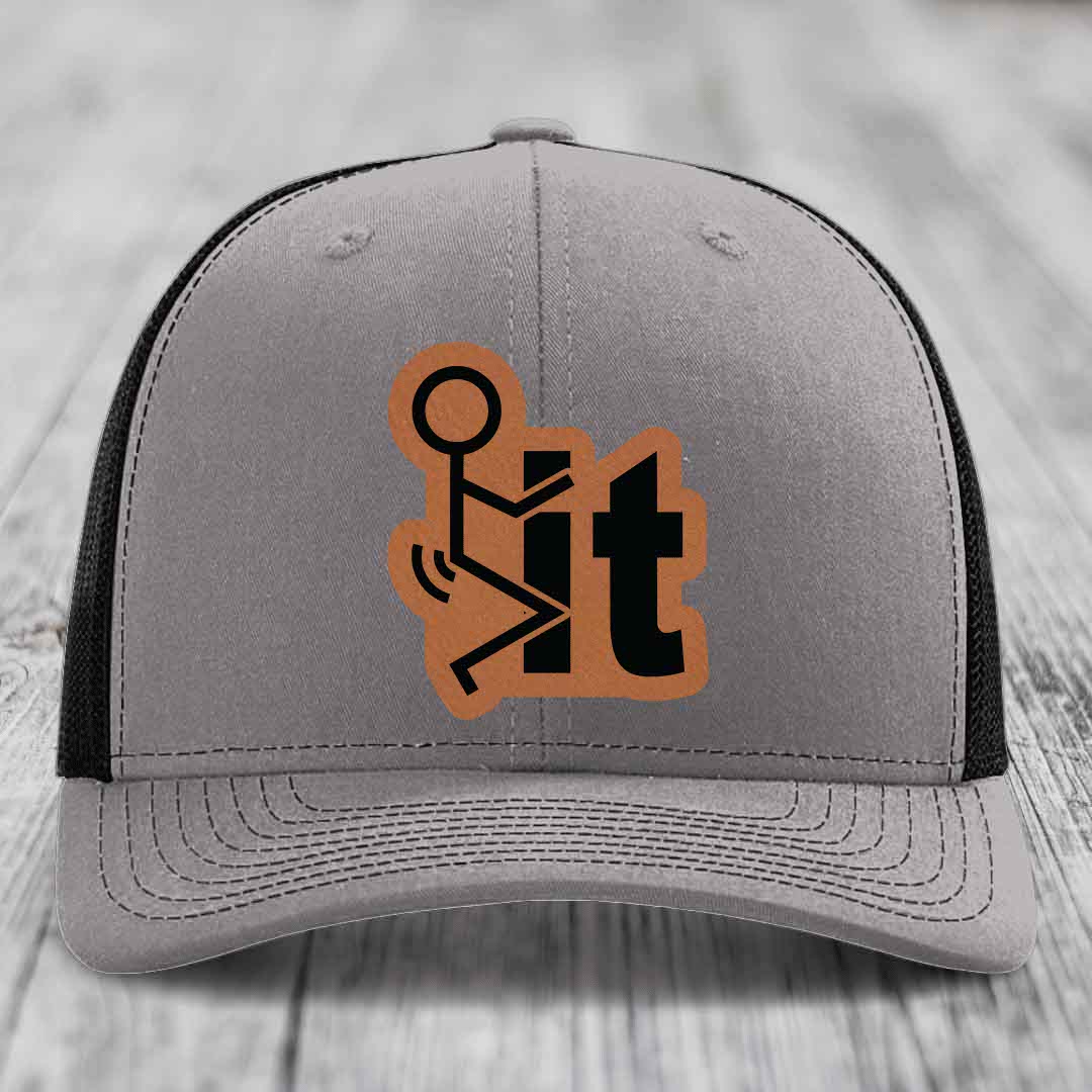 F*ck It - Leather Patch Hat - Rawhide to Black Patch - Richardson 112 Snapback Trucker Hat