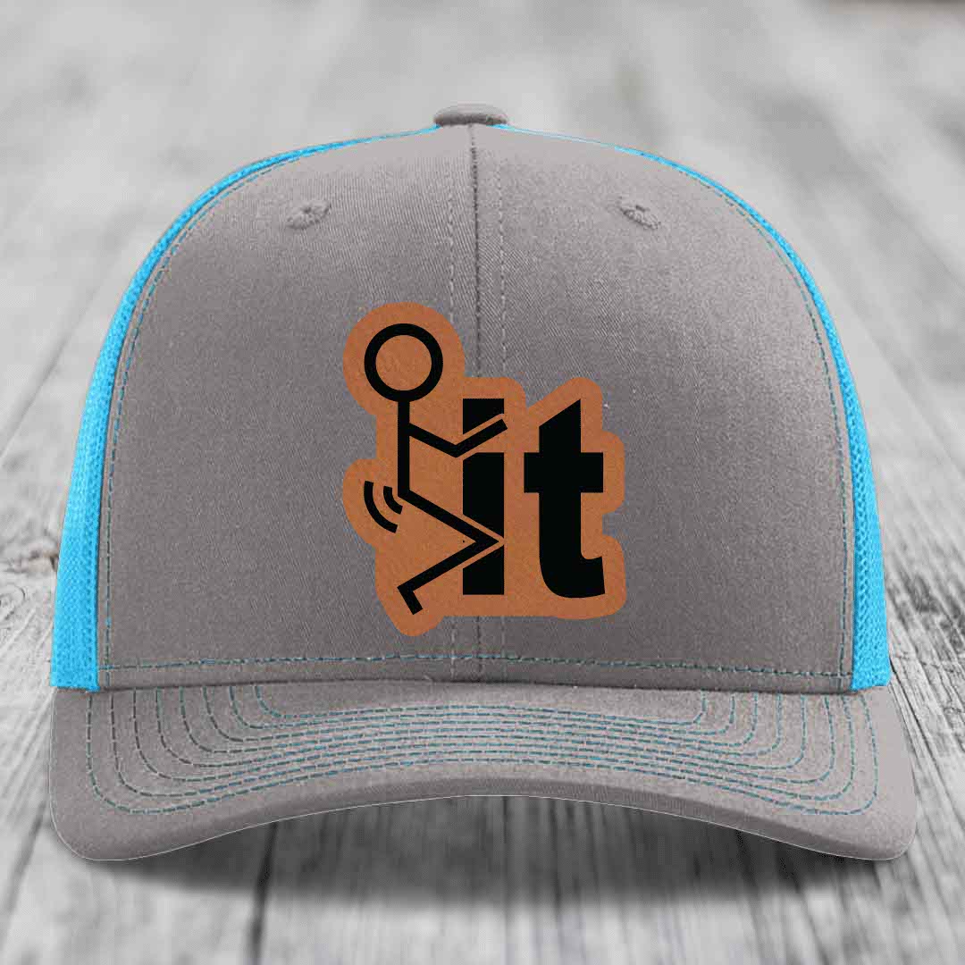 F*ck It - Leather Patch Hat - Rawhide to Black Patch - Richardson 112 Snapback Trucker Hat