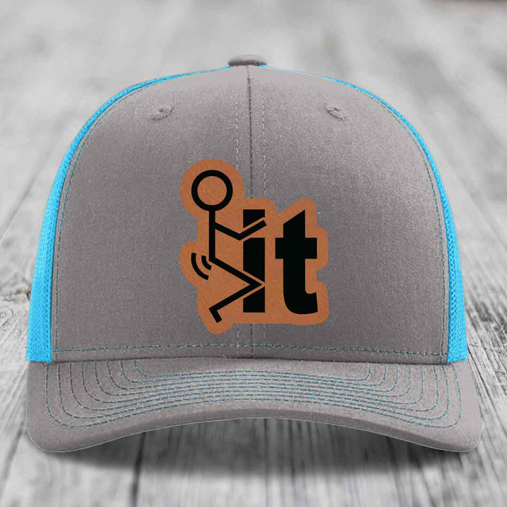 F*ck It - Leather Patch Hat - Rawhide to Black Patch - Richardson 112 Snapback Trucker Hat