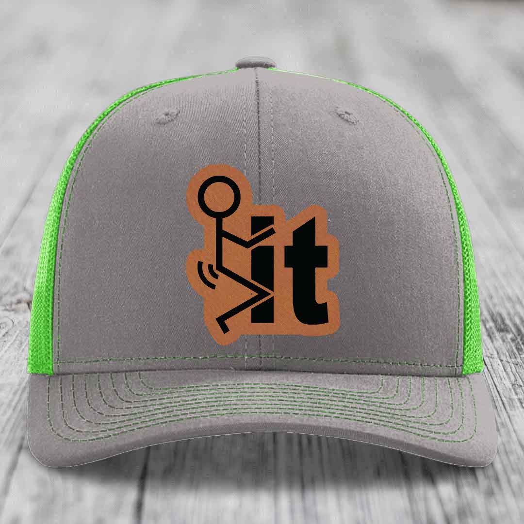 F*ck It - Leather Patch Hat - Rawhide to Black Patch - Richardson 112 Snapback Trucker Hat