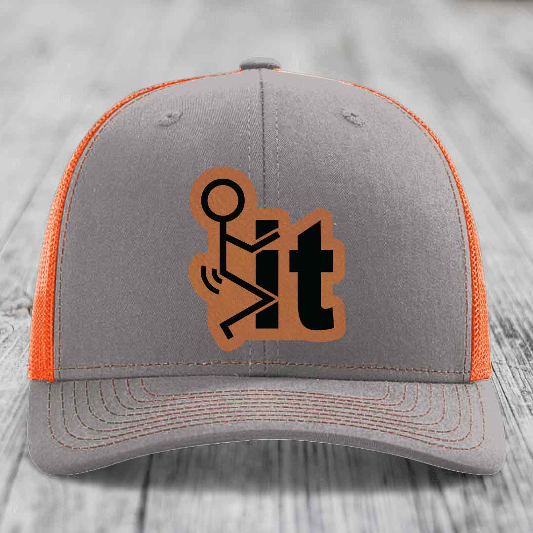 F*ck It - Leather Patch Hat - Rawhide to Black Patch - Richardson 112 Snapback Trucker Hat