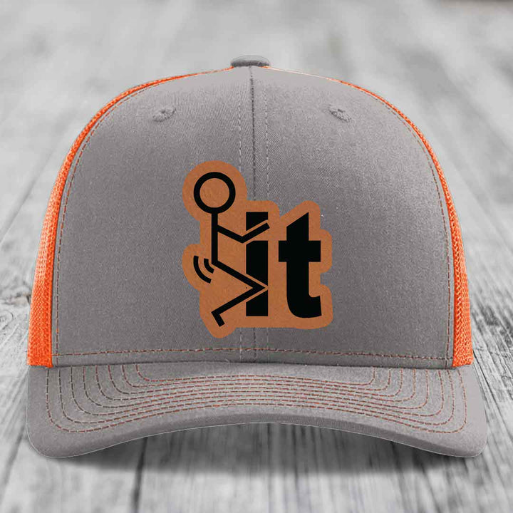 F*ck It - Leather Patch Hat - Rawhide to Black Patch - Richardson 112 Snapback Trucker Hat
