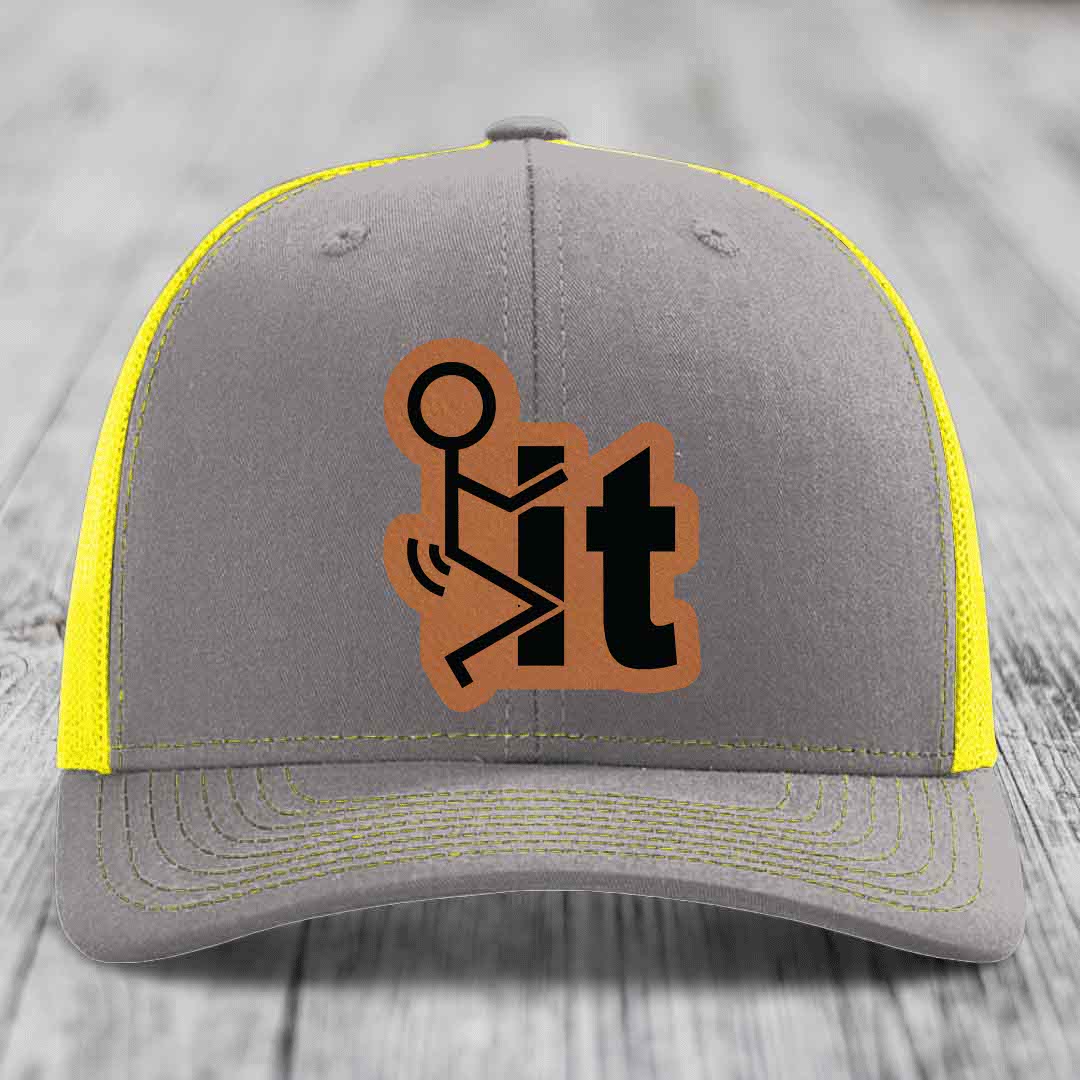 F*ck It - Leather Patch Hat - Rawhide to Black Patch - Richardson 112 Snapback Trucker Hat