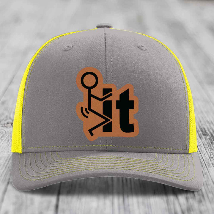 F*ck It - Leather Patch Hat - Rawhide to Black Patch - Richardson 112 Snapback Trucker Hat