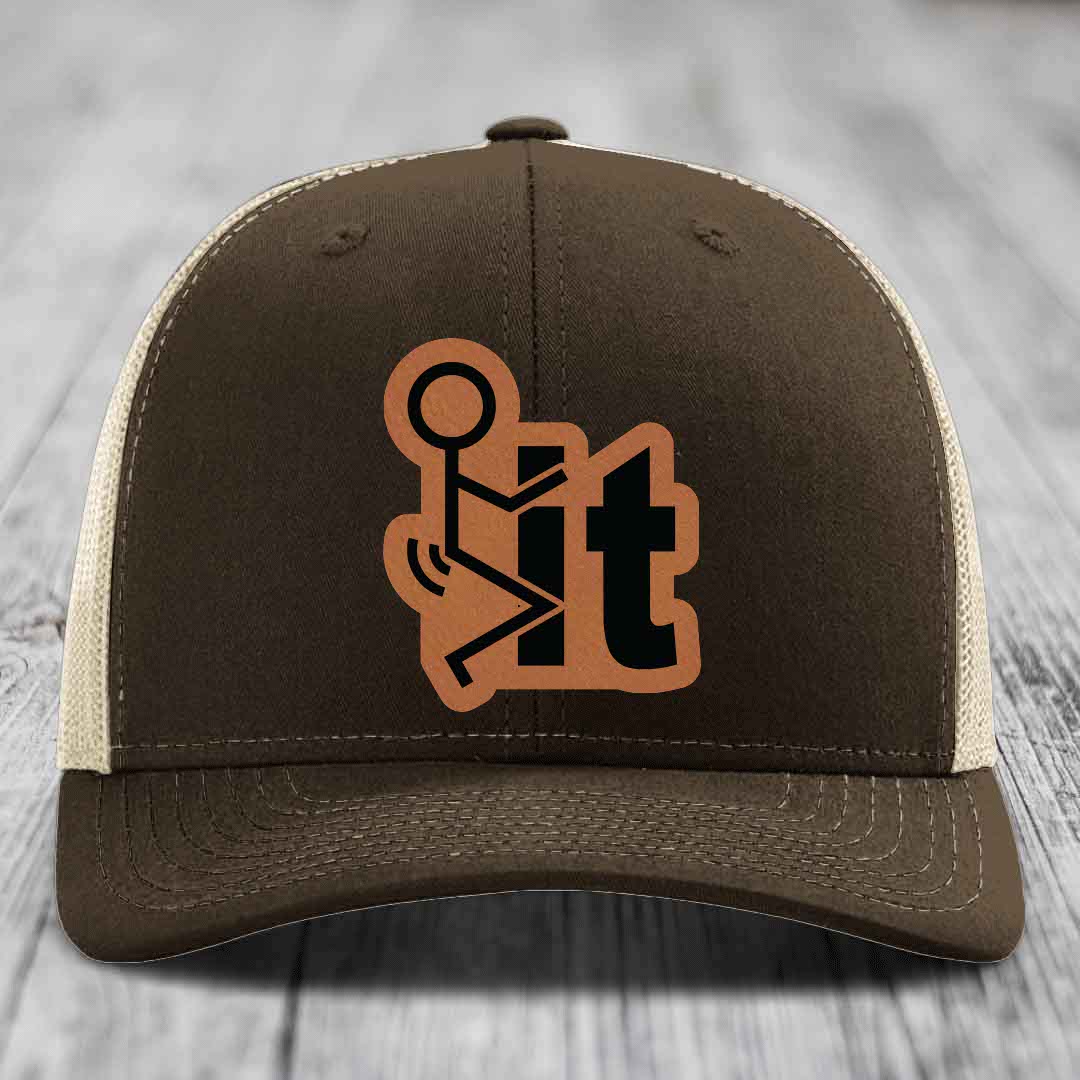 F*ck It - Leather Patch Hat - Rawhide to Black Patch - Richardson 112 Snapback Trucker Hat
