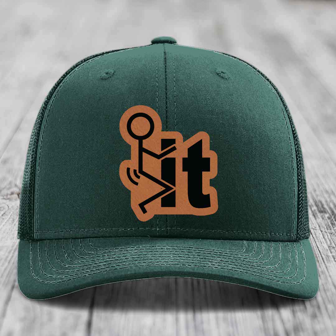 F*ck It - Leather Patch Hat - Rawhide to Black Patch - Richardson 112 Snapback Trucker Hat