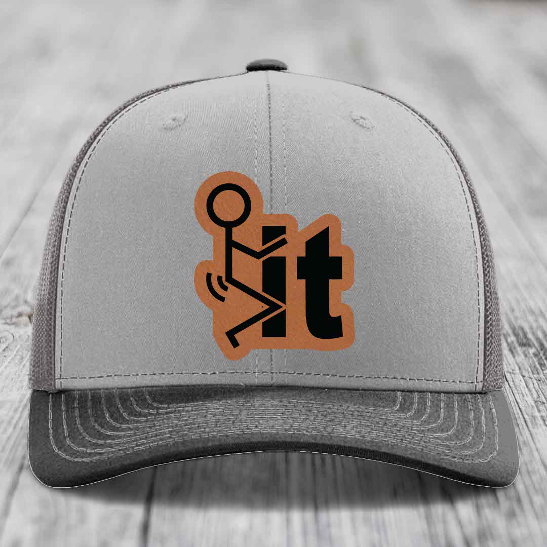F*ck It - Leather Patch Hat - Rawhide to Black Patch - Richardson 112 Snapback Trucker Hat