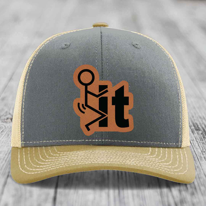 F*ck It - Leather Patch Hat - Rawhide to Black Patch - Richardson 112 Snapback Trucker Hat