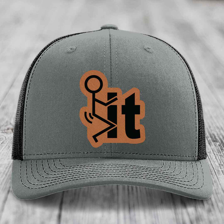 F*ck It - Leather Patch Hat - Rawhide to Black Patch - Richardson 112 Snapback Trucker Hat