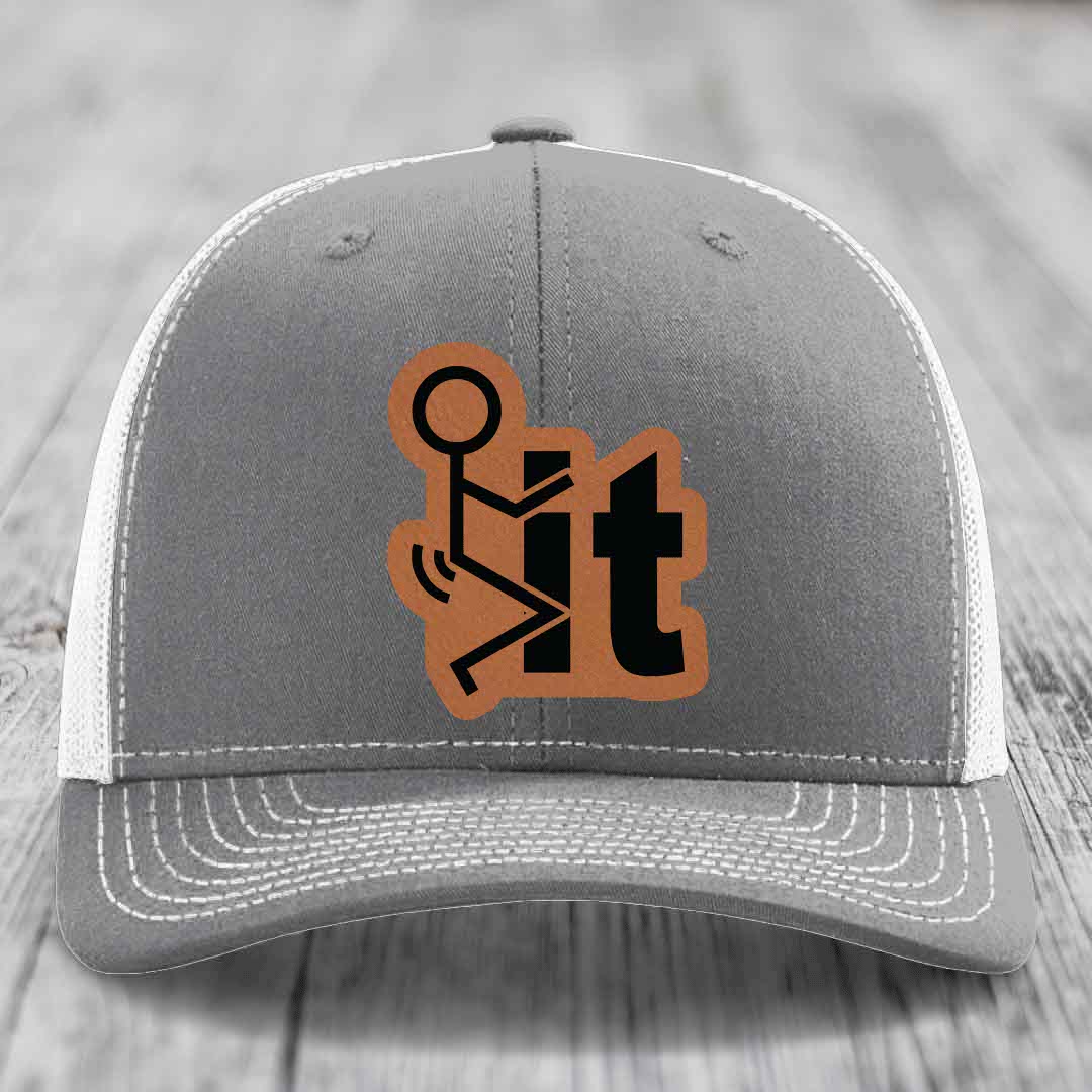 F*ck It - Leather Patch Hat - Rawhide to Black Patch - Richardson 112 Snapback Trucker Hat