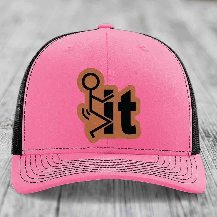 F*ck It - Leather Patch Hat - Rawhide to Black Patch - Richardson 112 Snapback Trucker Hat