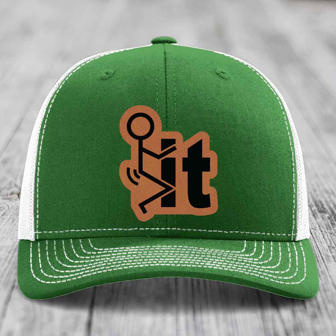 F*ck It - Leather Patch Hat - Rawhide to Black Patch - Richardson 112 Snapback Trucker Hat