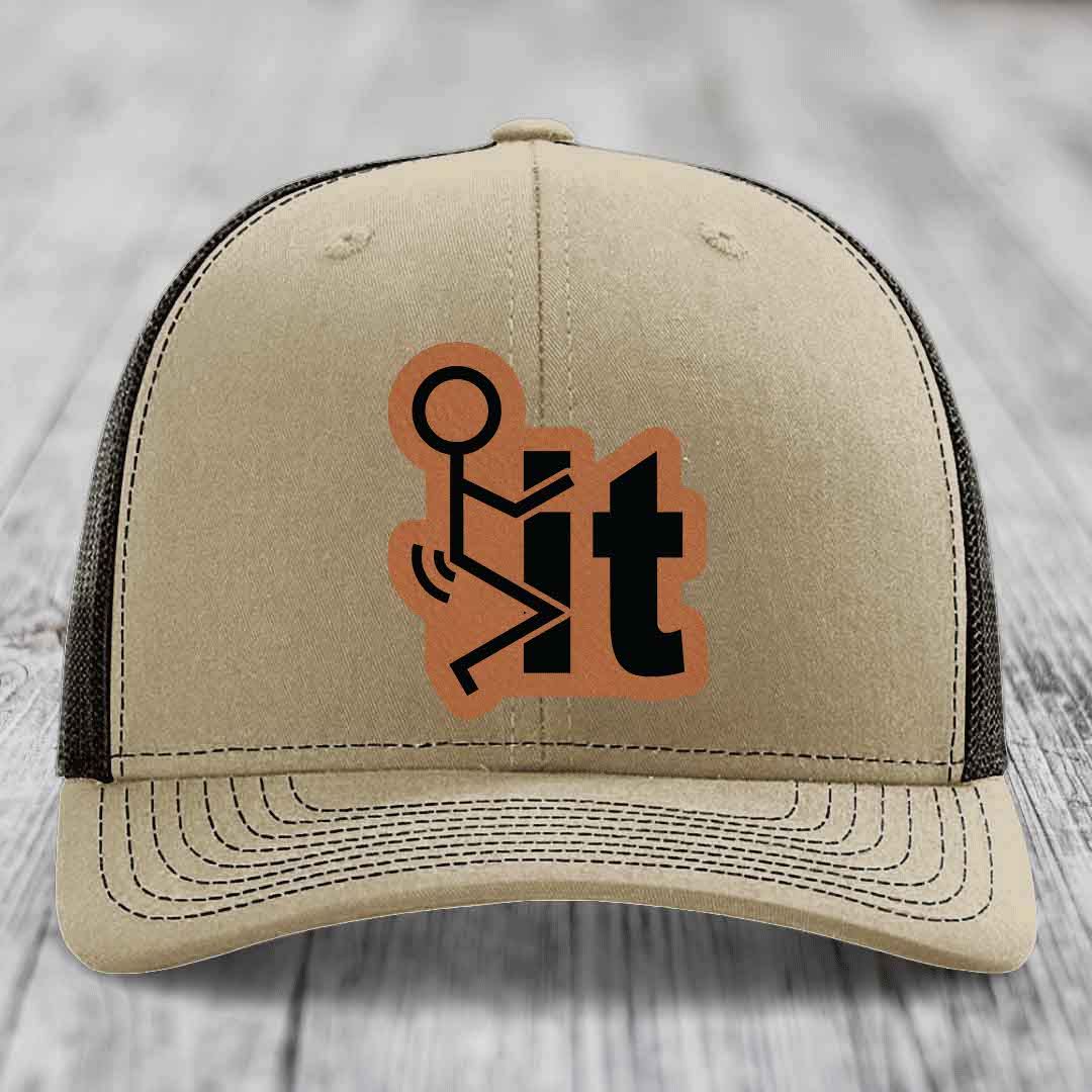 F*ck It - Leather Patch Hat - Rawhide to Black Patch - Richardson 112 Snapback Trucker Hat