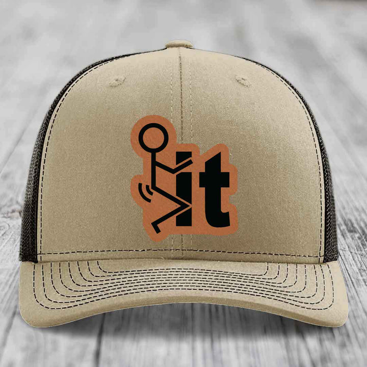 F*ck It - Leather Patch Hat - Rawhide to Black Patch - Richardson 112 Snapback Trucker Hat
