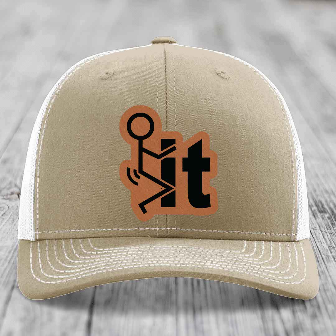 F*ck It - Leather Patch Hat - Rawhide to Black Patch - Richardson 112 Snapback Trucker Hat