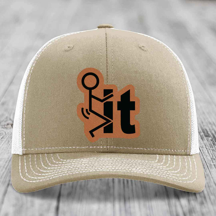 F*ck It - Leather Patch Hat - Rawhide to Black Patch - Richardson 112 Snapback Trucker Hat