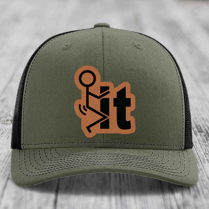 F*ck It - Leather Patch Hat - Rawhide to Black Patch - Richardson 112 Snapback Trucker Hat