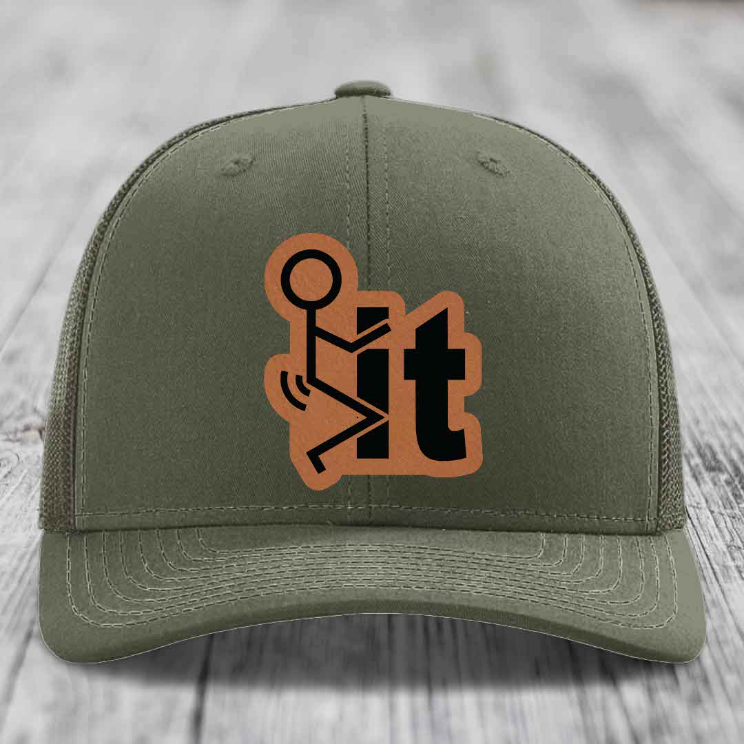 F*ck It - Leather Patch Hat - Rawhide to Black Patch - Richardson 112 Snapback Trucker Hat
