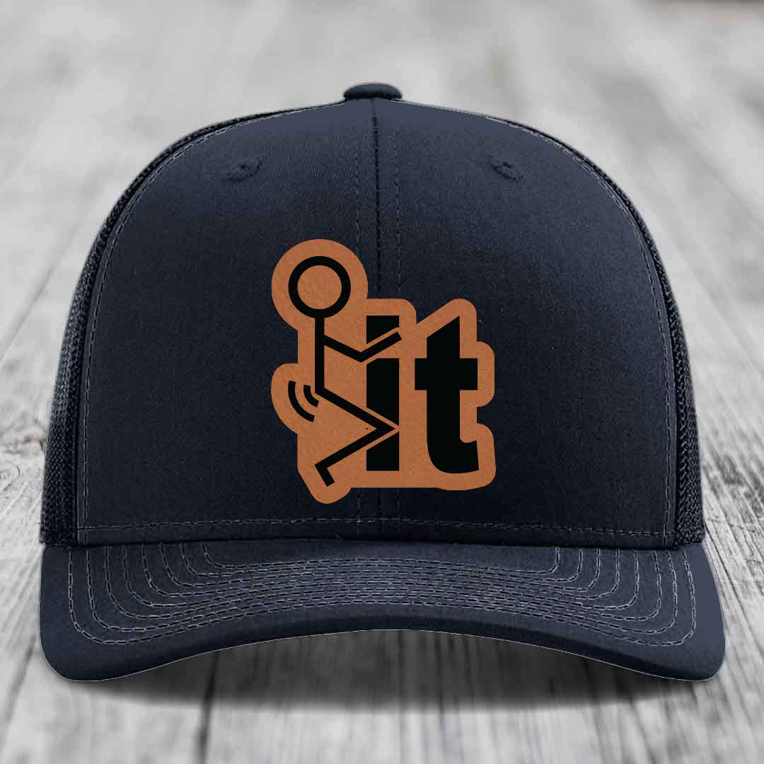 F*ck It - Leather Patch Hat - Rawhide to Black Patch - Richardson 112 Snapback Trucker Hat