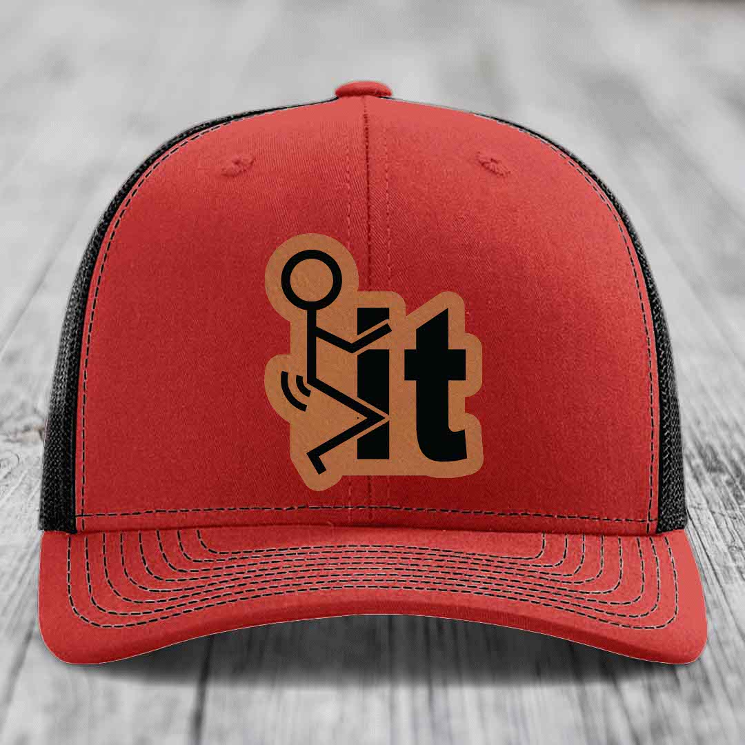 F*ck It - Leather Patch Hat - Rawhide to Black Patch - Richardson 112 Snapback Trucker Hat
