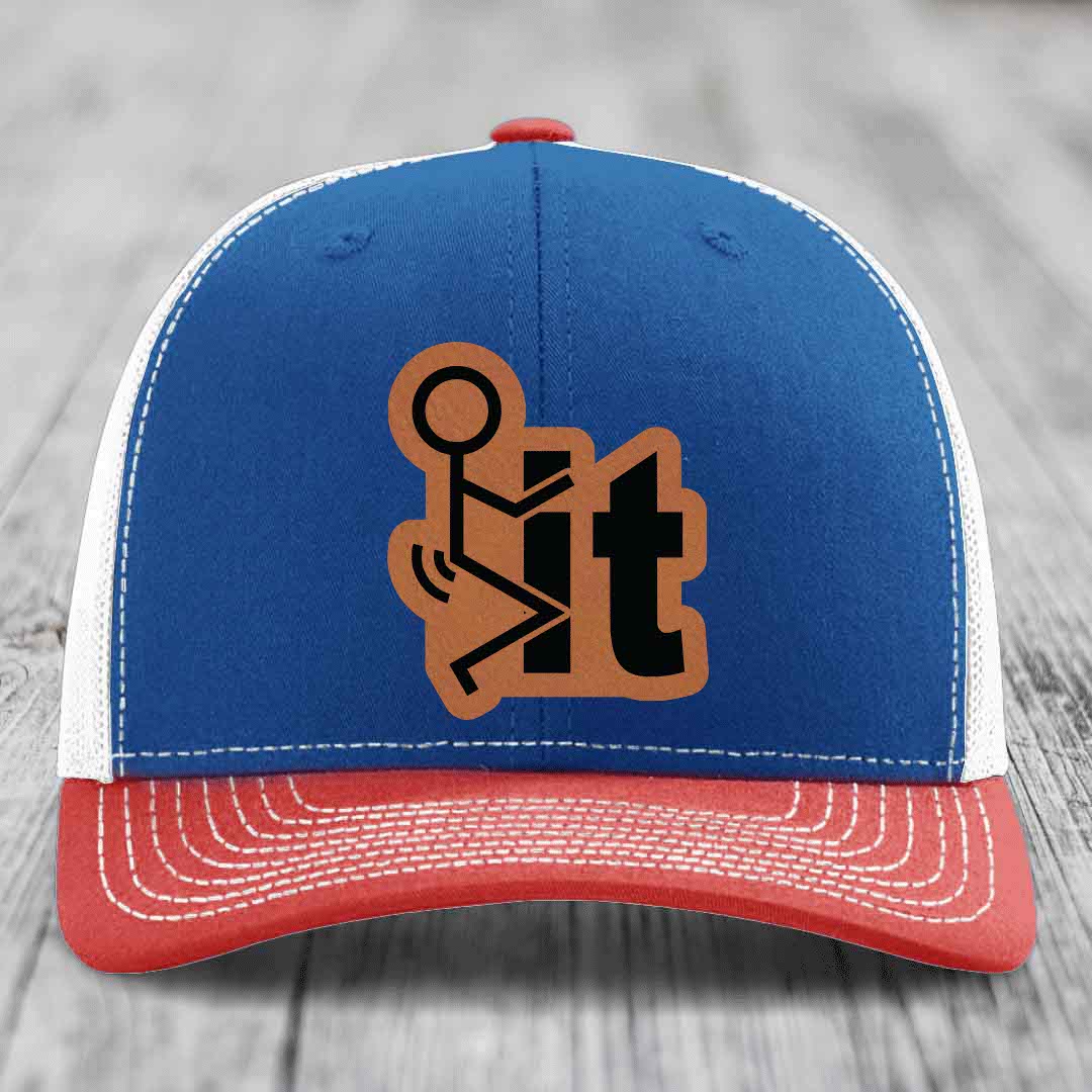 F*ck It - Leather Patch Hat - Rawhide to Black Patch - Richardson 112 Snapback Trucker Hat