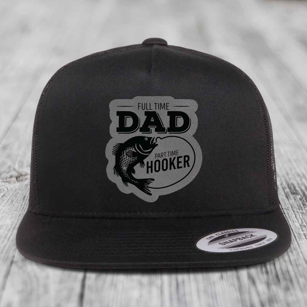 Black snapback hat with gray patch reading &