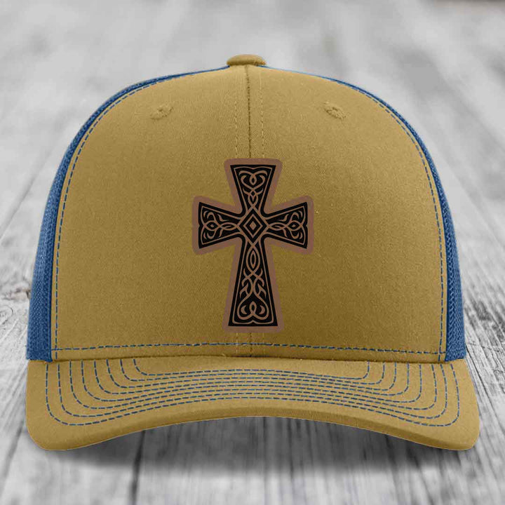 Graceforged Cross - Leather Patch Hat - Dark Brown to Black Patch - Richardson 112 Snapback Trucker Hat