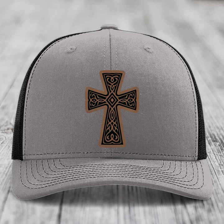 Graceforged Cross - Leather Patch Hat - Dark Brown to Black Patch - Richardson 112 Snapback Trucker Hat