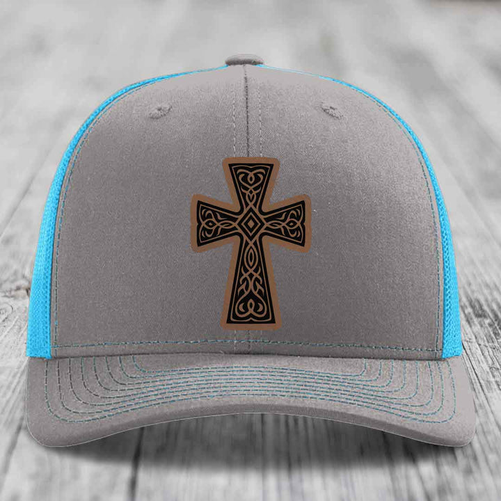 Graceforged Cross - Leather Patch Hat - Dark Brown to Black Patch - Richardson 112 Snapback Trucker Hat