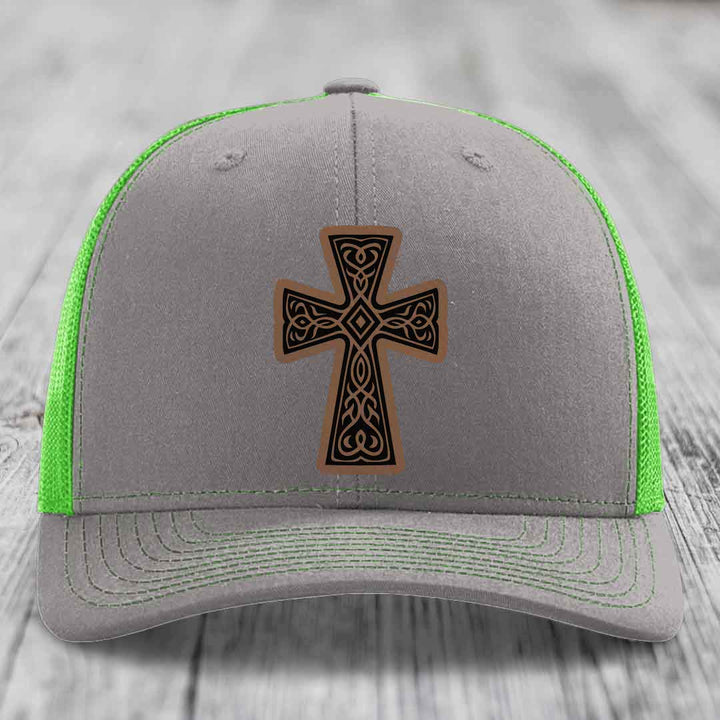 Graceforged Cross - Leather Patch Hat - Dark Brown to Black Patch - Richardson 112 Snapback Trucker Hat